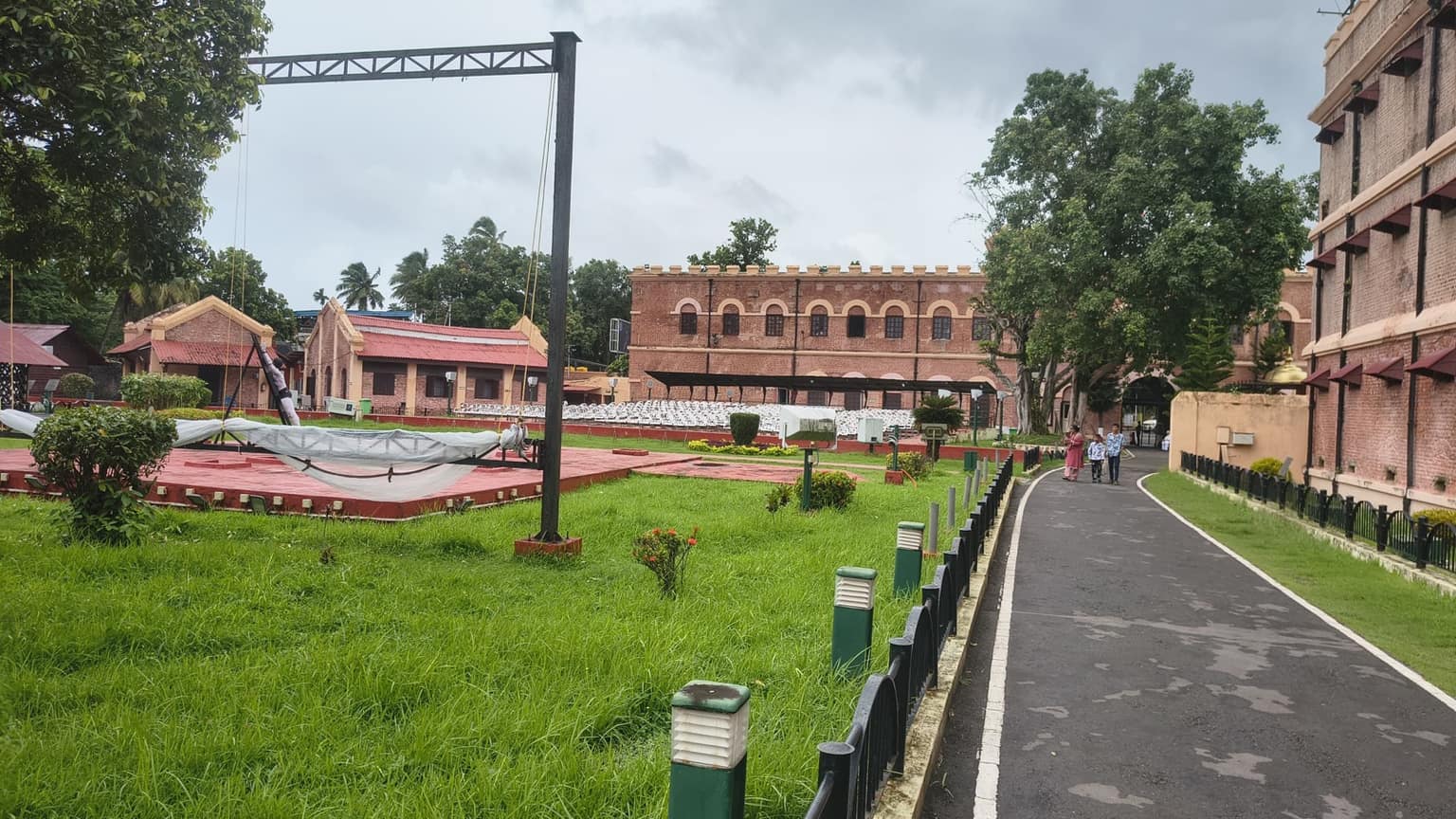 Cellular Jail grounds and cell wings from the entrance path, Port Blair