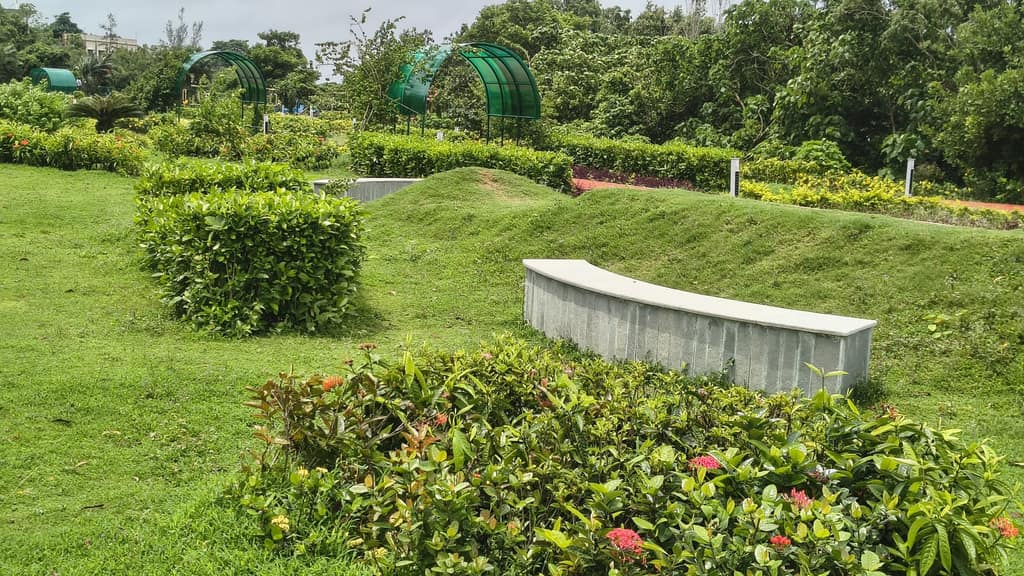 Lawns, flowerbeds and shaded arbours at Joggers Park, Port Blair