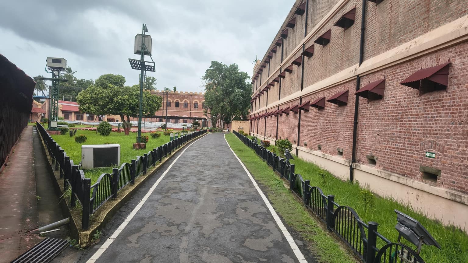 The walkway along a Cellular Jail wing wall, Port Blair